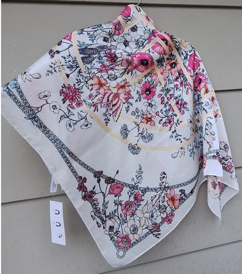 Giani Bernini Floral Chains Butterfly Garden Square Scarf Wrap 36"x35" White